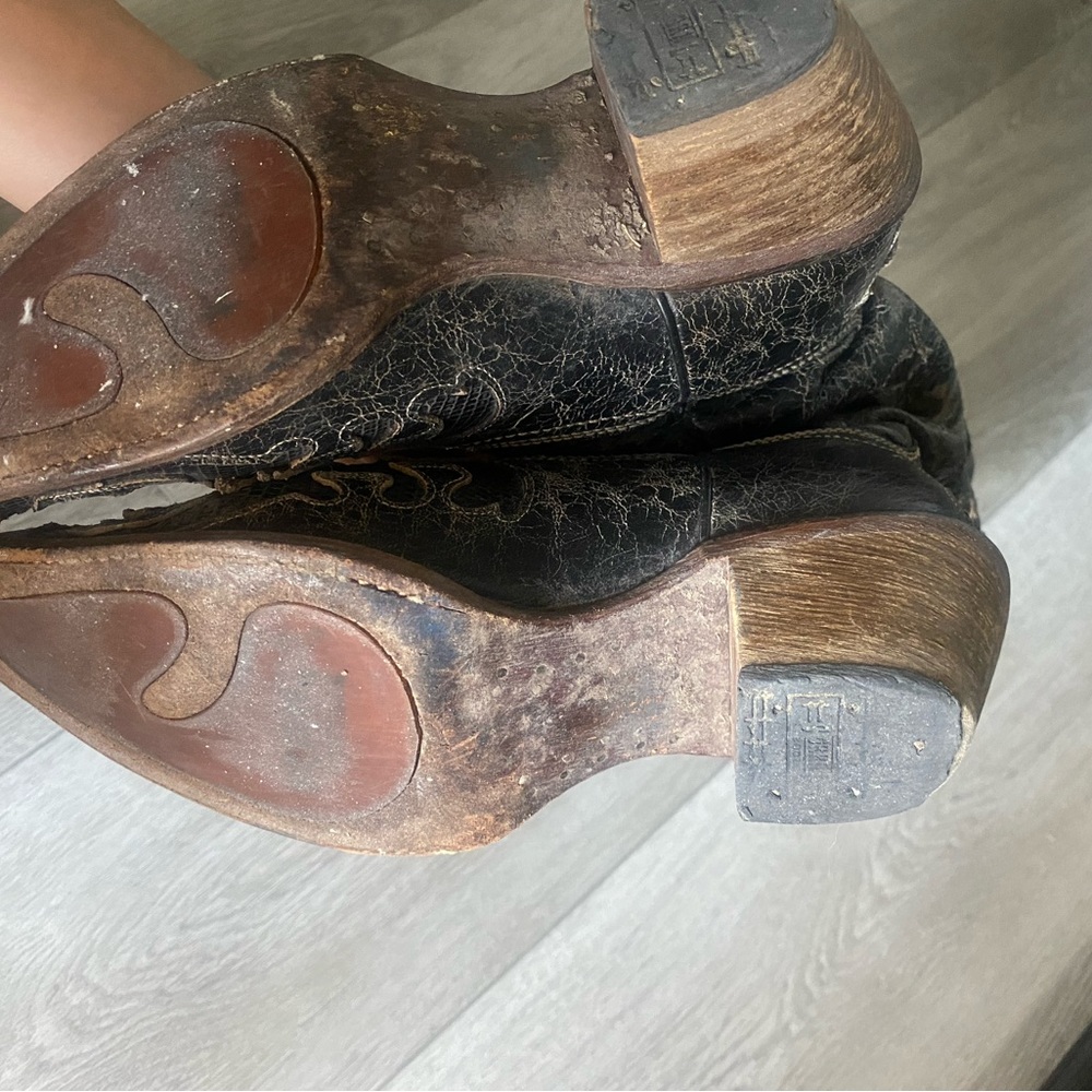 Corral Vintage Black Distressed Leather/Lizard Western Boots - Picture 5 of 8